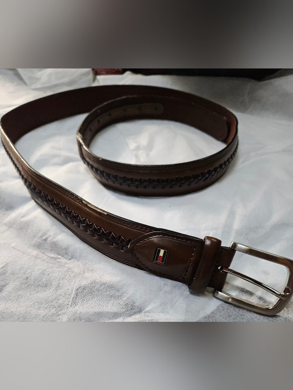 Tommy Hilfiger Men's Brown Braided Leather Belt Size 42/44